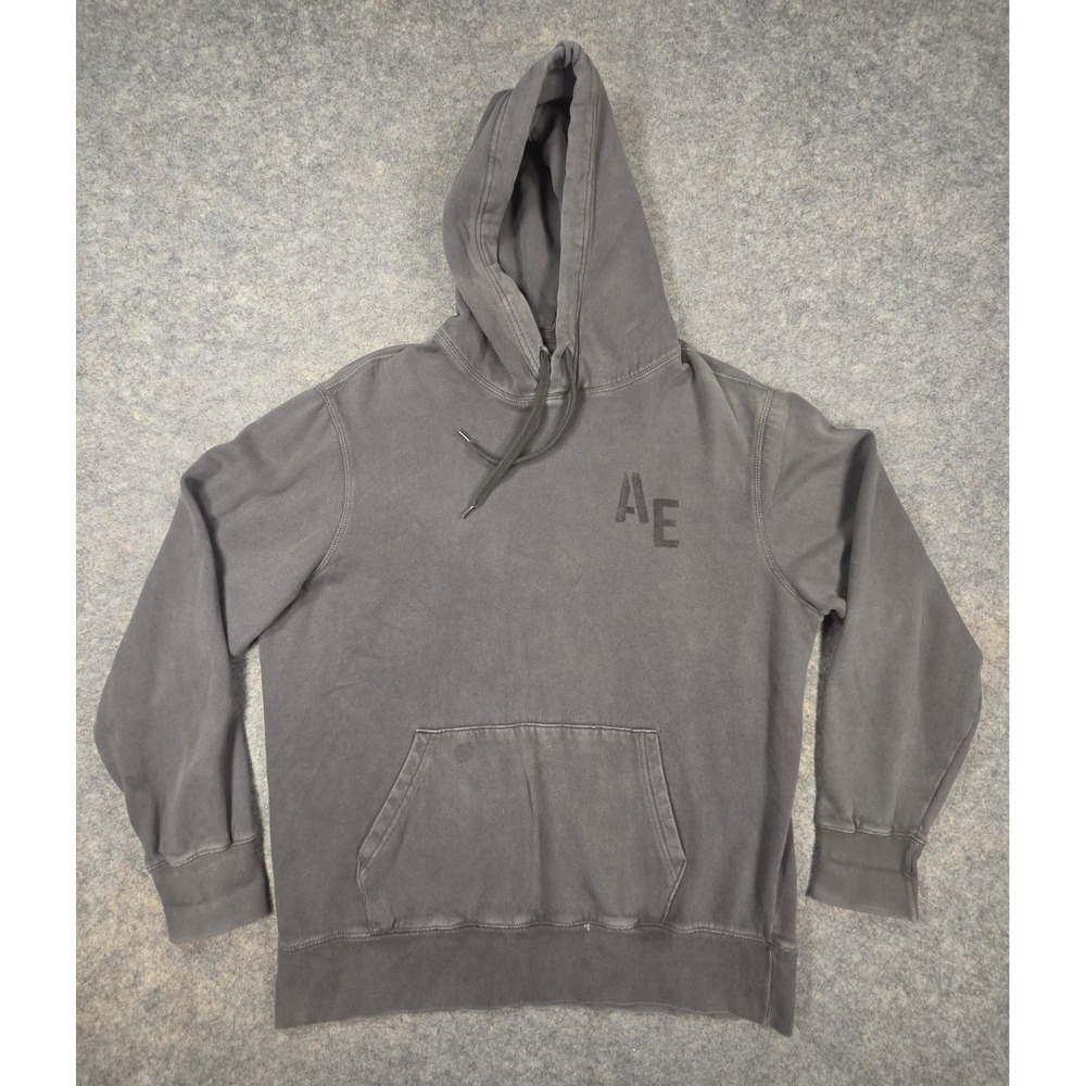 American Eagle Super Soft Hoodie Mens Large Gray Faded Graphic Pullover AE Logo